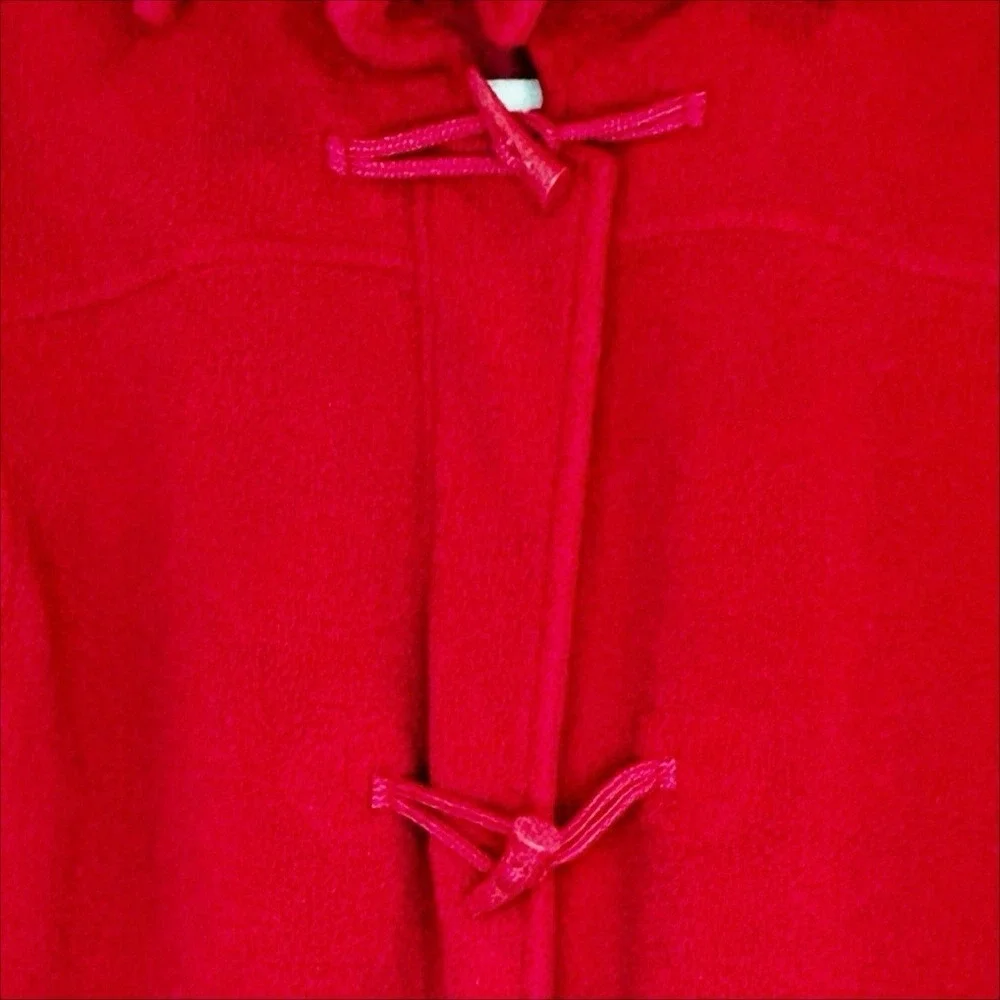 Denim & Co Fleece Coat Large L‎ Red Toggle Buttons Removable Hood Winter Jacket